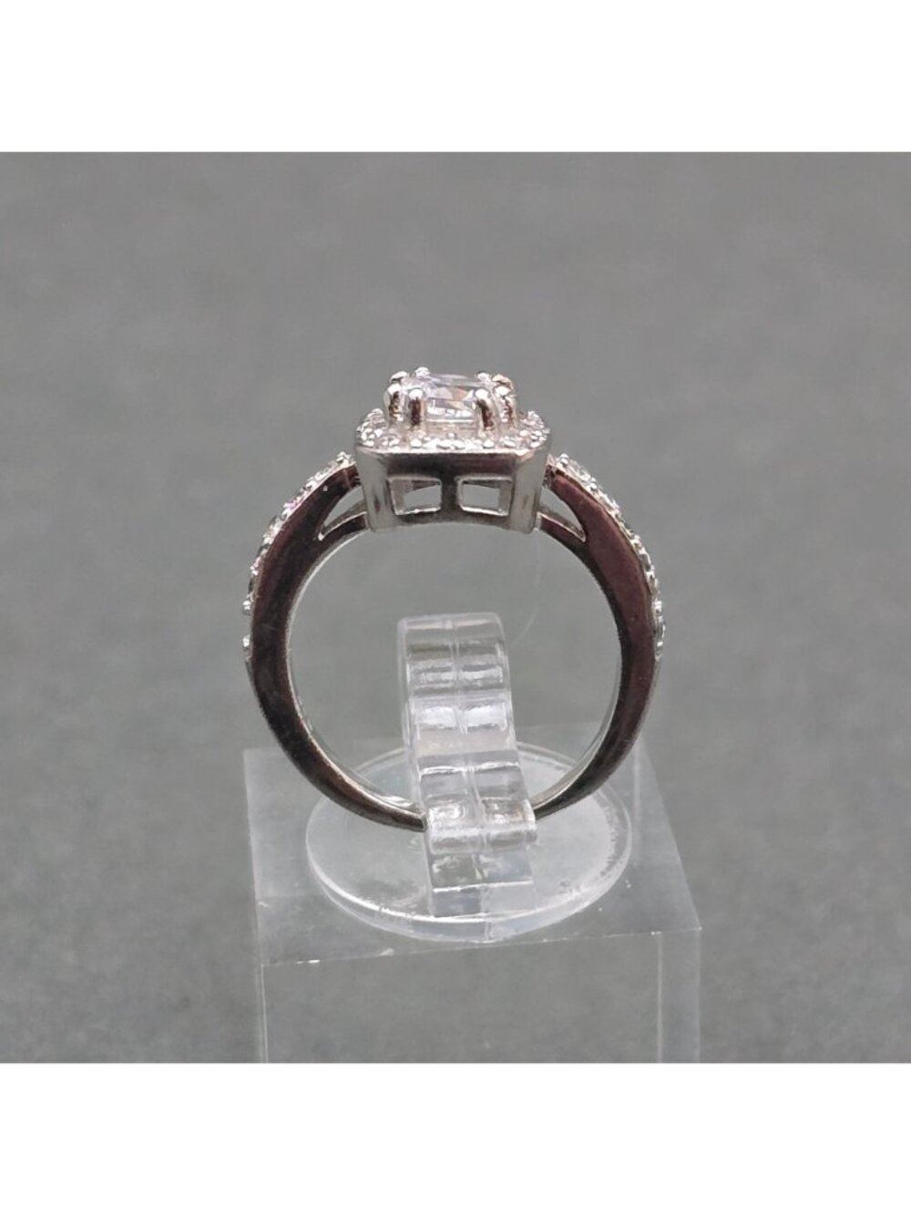 Vintage Sterling Silver Quartz Ring Size 3.5  Cushion Cut Halo Pinky Band - Picture 3 of 11
